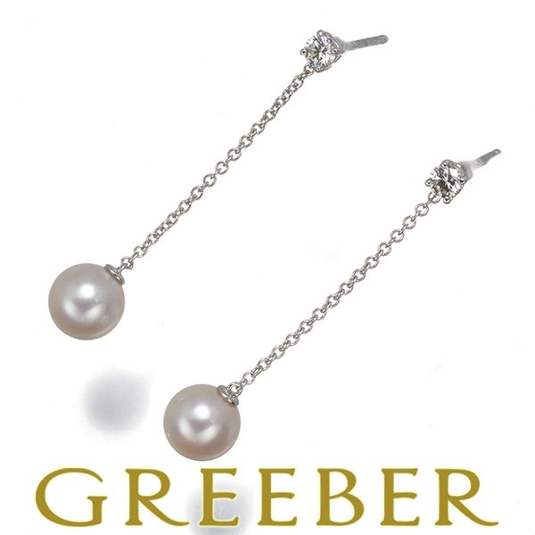 ティファニー ピアス パール 真珠 6.7 mm ダイヤ ダイヤモンド K 18 WG 183907