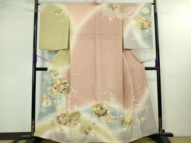 平和屋着物● 上 十日町 名門青柳謹製 絞麗舎 訪問着 駒刺繍 吉祥花文 暈し染め 金彩 ♥ kh 6