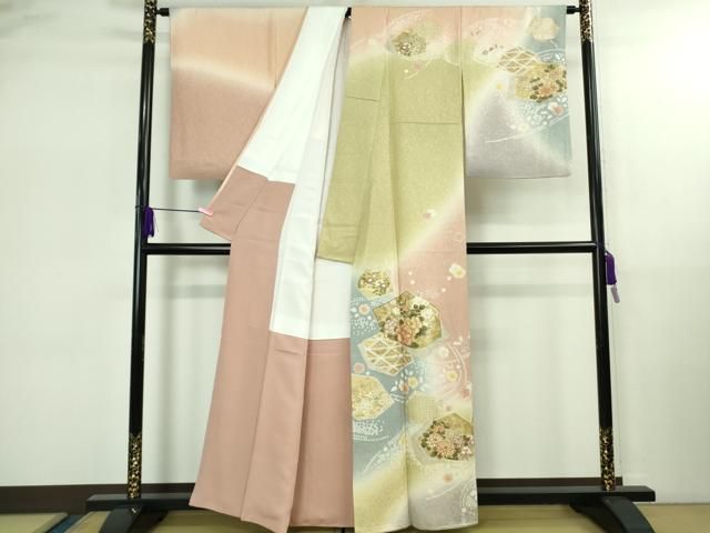 平和屋着物● 上 十日町 名門青柳謹製 絞麗舎 訪問着 駒刺繍 吉祥花文 暈し染め 金彩 ♥ kh 6