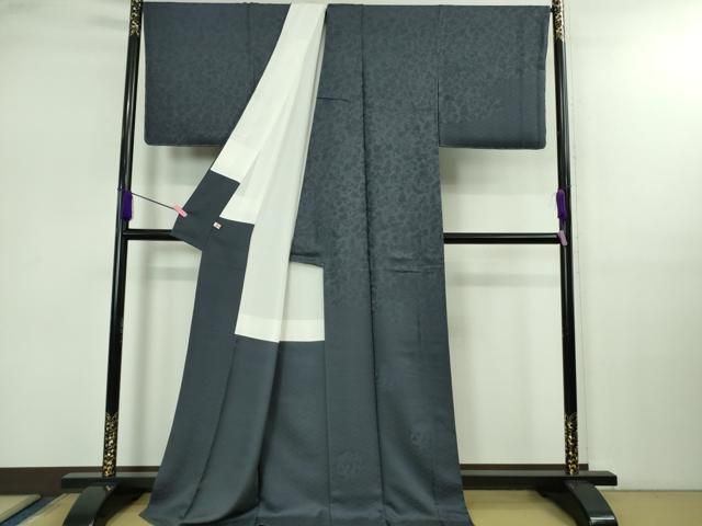 平和屋着物● 上 無地絵羽訪問着 草花地紋 色無地 青褐色 ほていや扱い ロング丈 ♥ kh 6