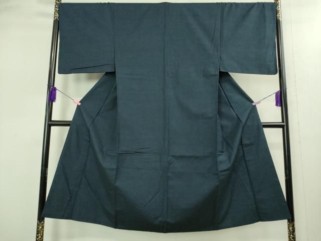 平和屋着物 上 男性 紬 アンサンブル 長羽織 色無地 濃藍色 kh 6