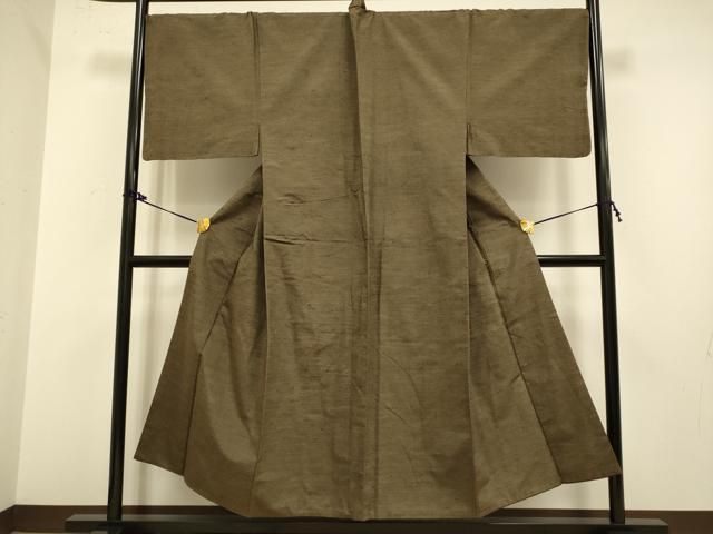 平和屋着物 上 男性 紬 アンサンブル キングサイズ 長羽織 髭紬 濃い黄枯茶色 kh 6
