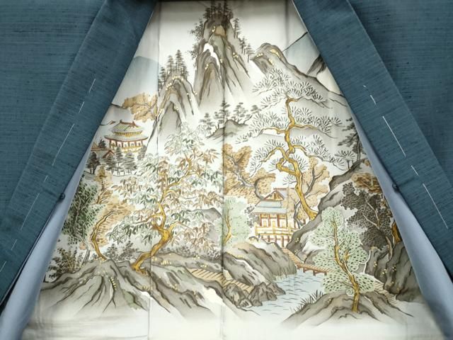 平和屋着物□極上 男性 紬 アンサンブル キングサイズ 長羽織・長襦袢