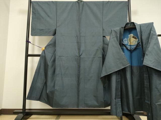 平和屋着物□極上 男性 本場大島紬 アンサンブル 長羽織 100亀甲 総