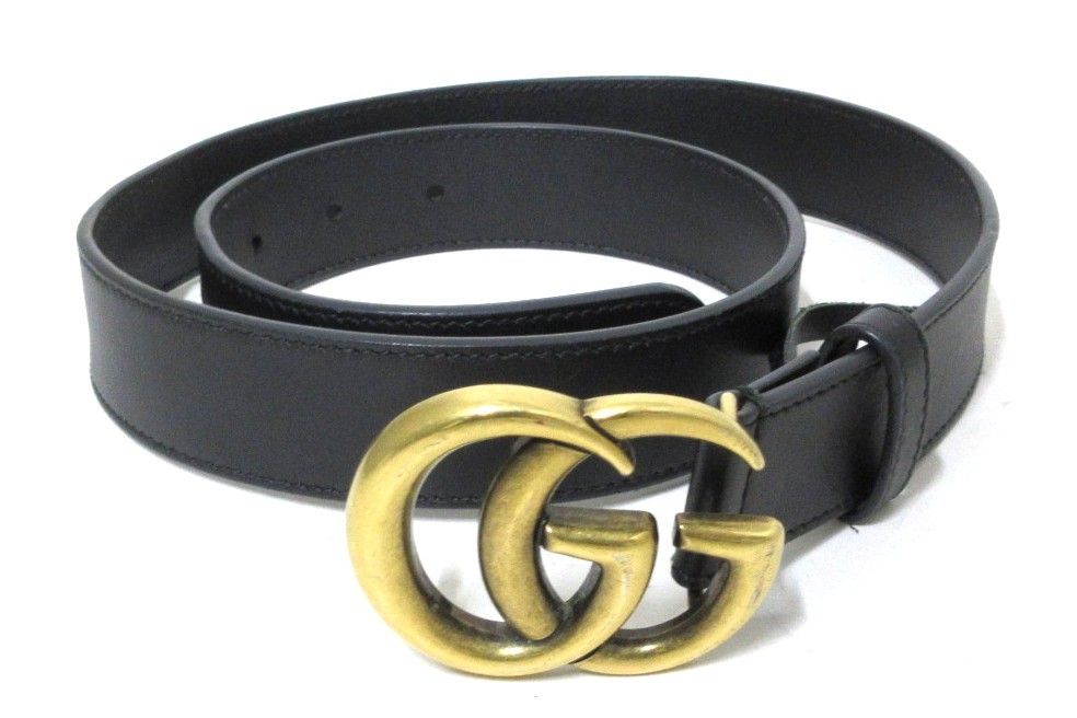 GUCCI/グッチ GGマーモント ベルト 414516 80/32 ブラック/ゴールド