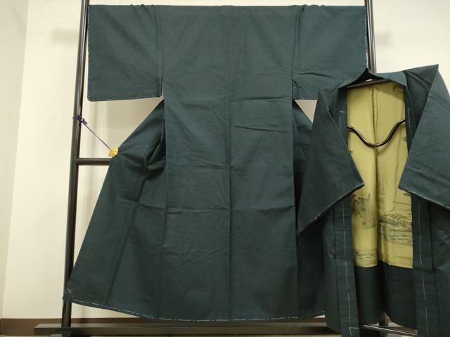 平和屋着物 上 男性 紬 アンサンブル 長羽織 髭紬 濃い藍鉄色 ♥ kh 6