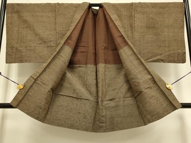 平和屋着物□極上 男性 紬 単衣 アンサンブル キングサイズ 長羽織・髭