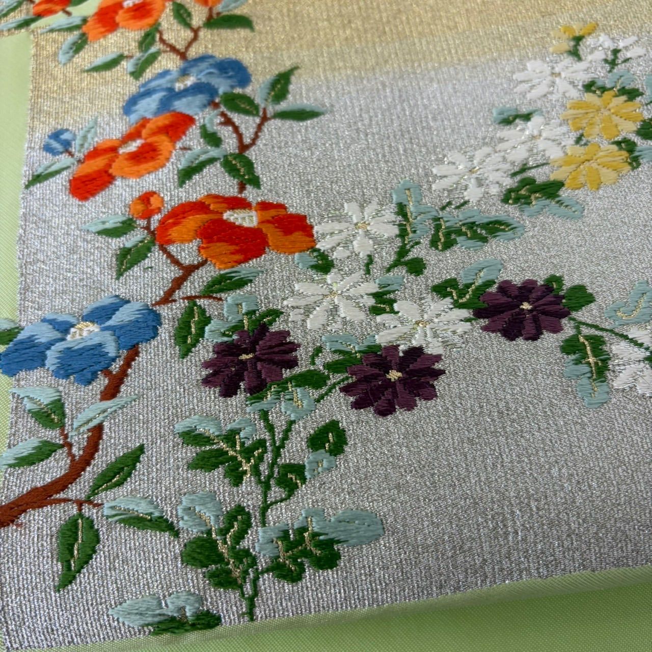 名古屋帯 市松 上品の唐織の草花 九寸 正絹 MA-2984 - メルカリ