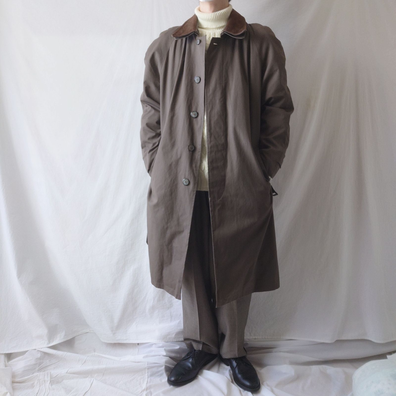 90s】JOS.A.BANK バルマカーンコート レザー襟 ライナー ベルト付き 90