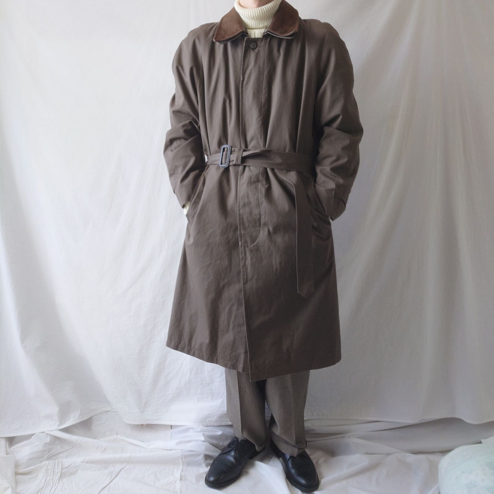 90s】JOS.A.BANK バルマカーンコート レザー襟 ライナー ベルト付き 90