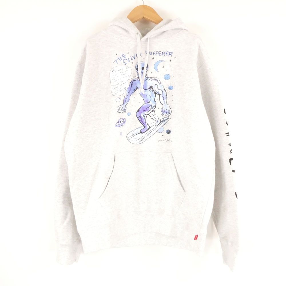 Supreme シュプリーム ダニエルジョンストン エイリアンプリント パーカー M コットン100％ プルオーバー ライトグレー メンズ