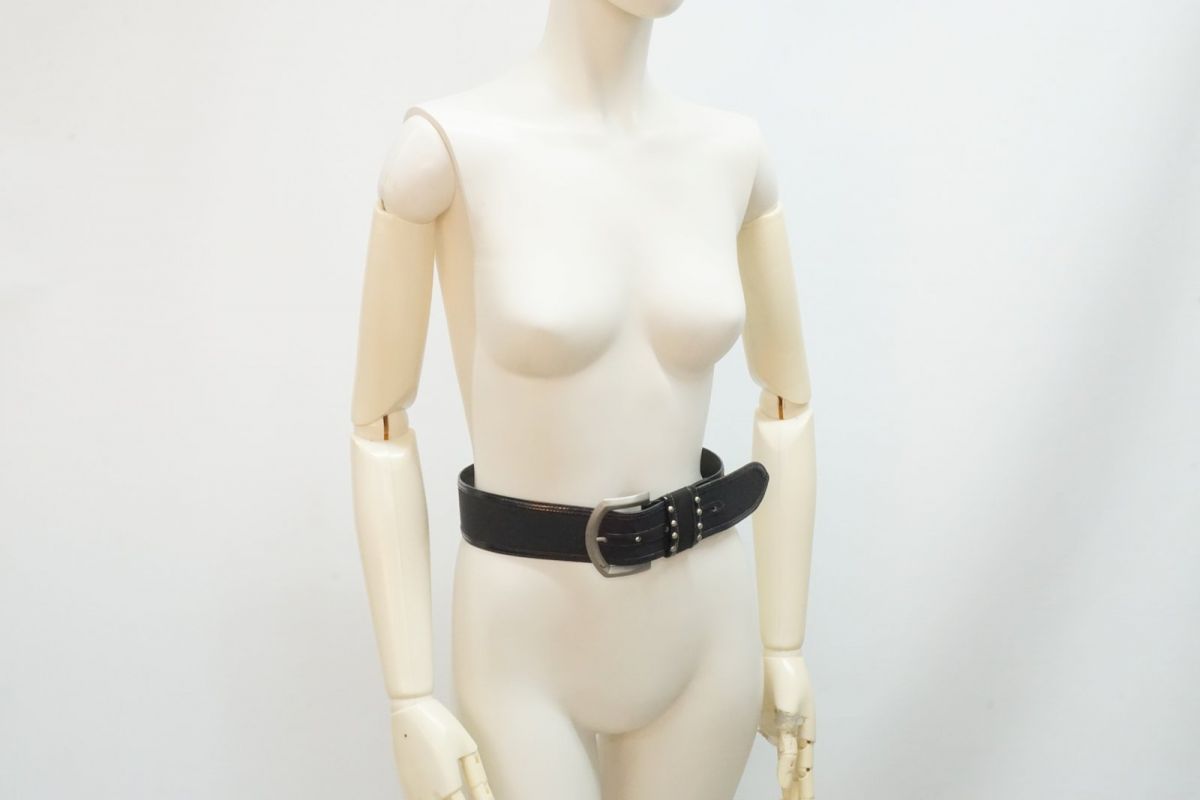 ジャンニ ヴェルサーチェ ヴィンテージ 75 30 約M ワイド ベルト スタッズ レディース レザー 黒 ブラック GIANNI VERSACE 4973 k