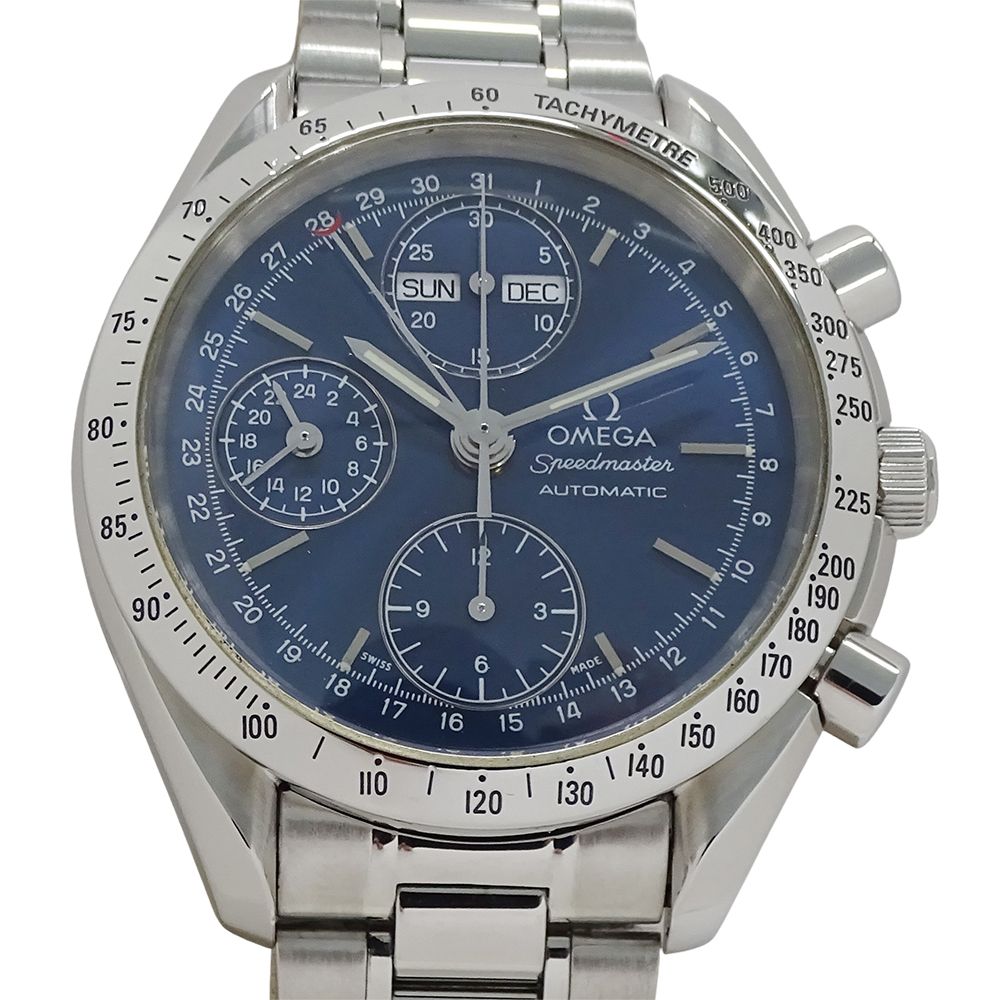 オメガ OMEGA スピードマスター 3521 80 時計 メンズ ブランド トリプルカレンダー 自動巻き AT ステンレス SS シルバー ネイビー 磨き済み