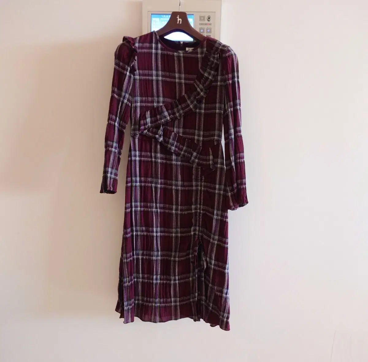 イッミシャ CHECK ロング ONE PIECE バーガンディ