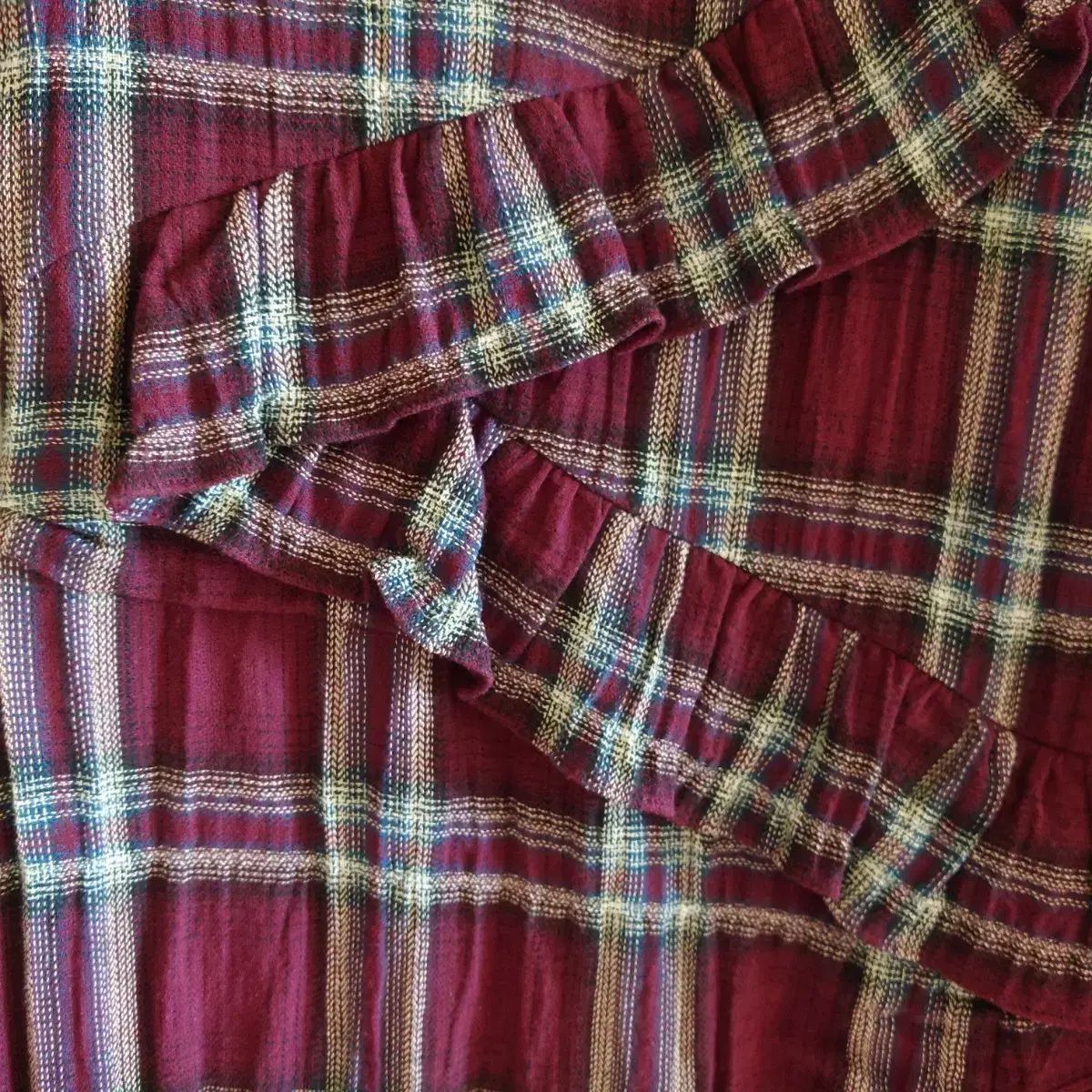  イッミシャ CHECK ロング ONE PIECE バーガンディ 長袖 七分袖 ひざ丈ワンピース