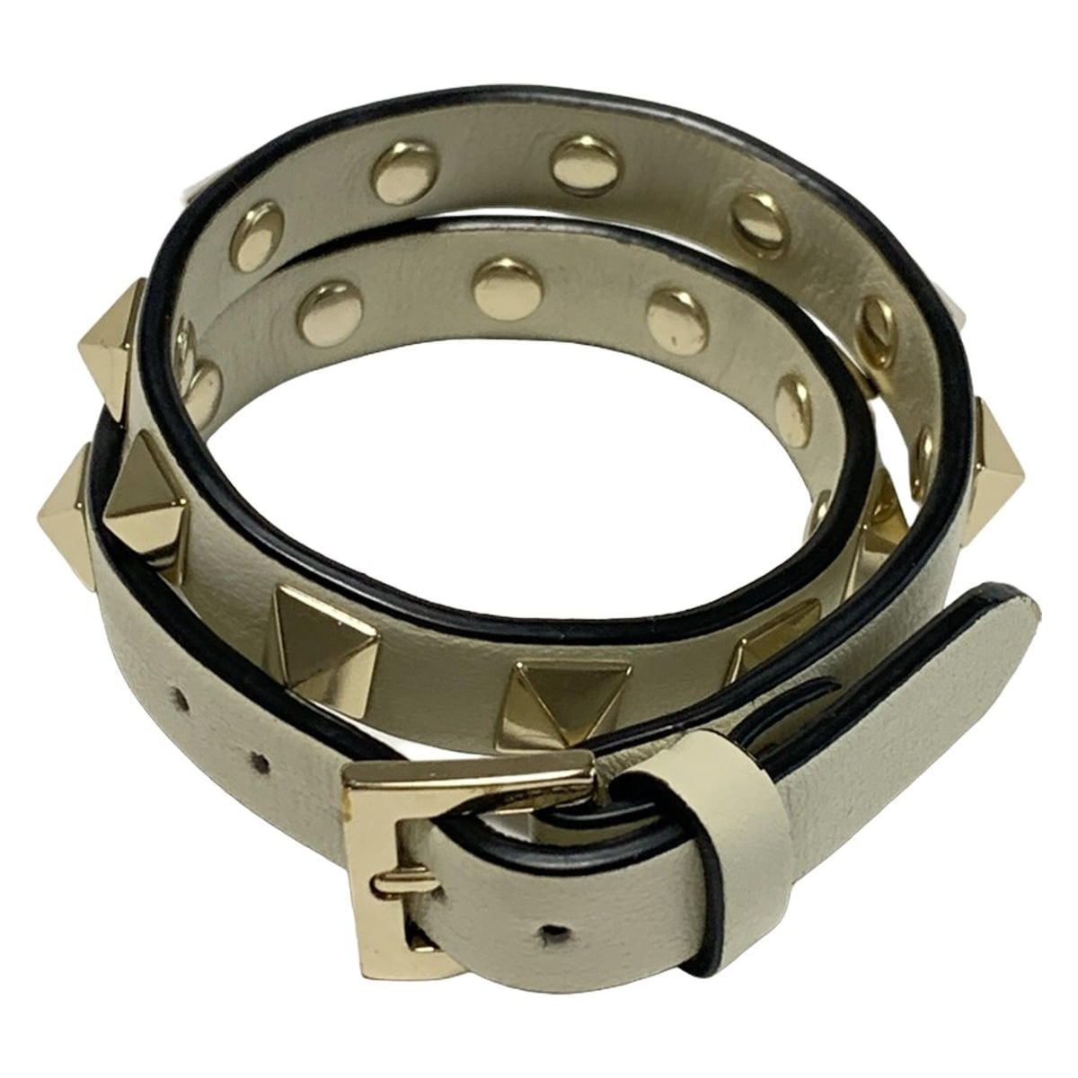 VALENTINOGARAVANI バレンチノガラバーニ ブレスレット レザー アイボリー ゴールド スタッズ