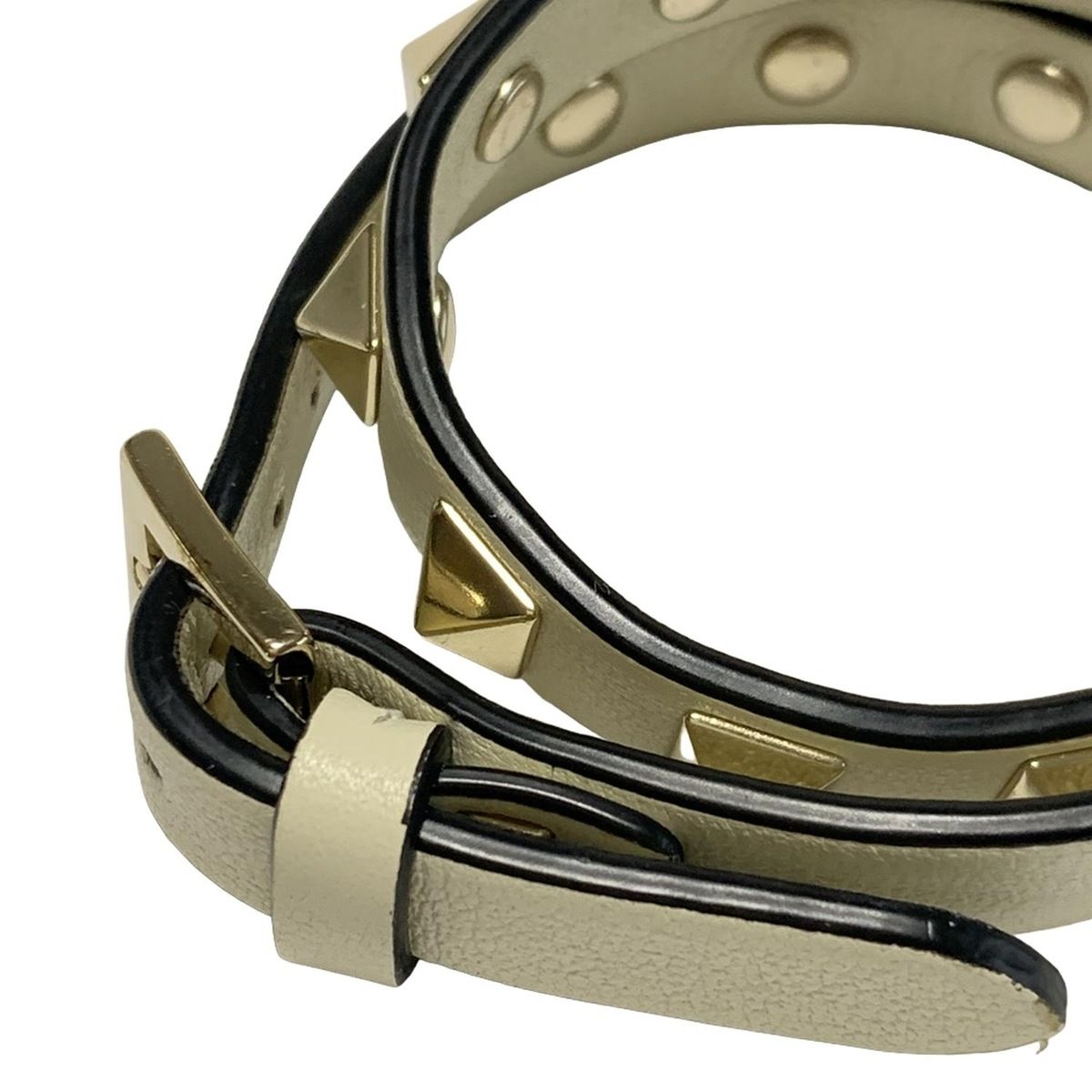 VALENTINOGARAVANI バレンチノガラバーニ ブレスレット レザー アイボリー ゴールド スタッズ