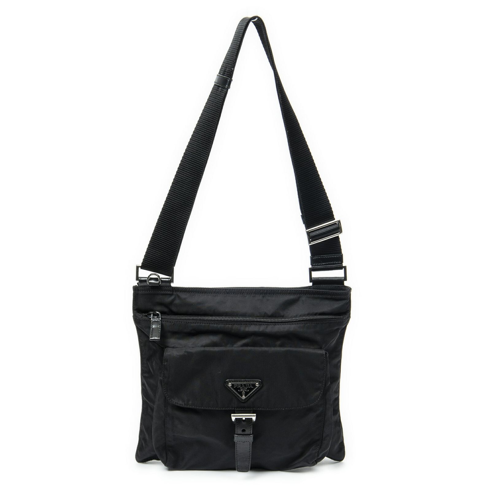 PRADA プラダフロントポケットクロスボディ黒ナイロンキャンバスA