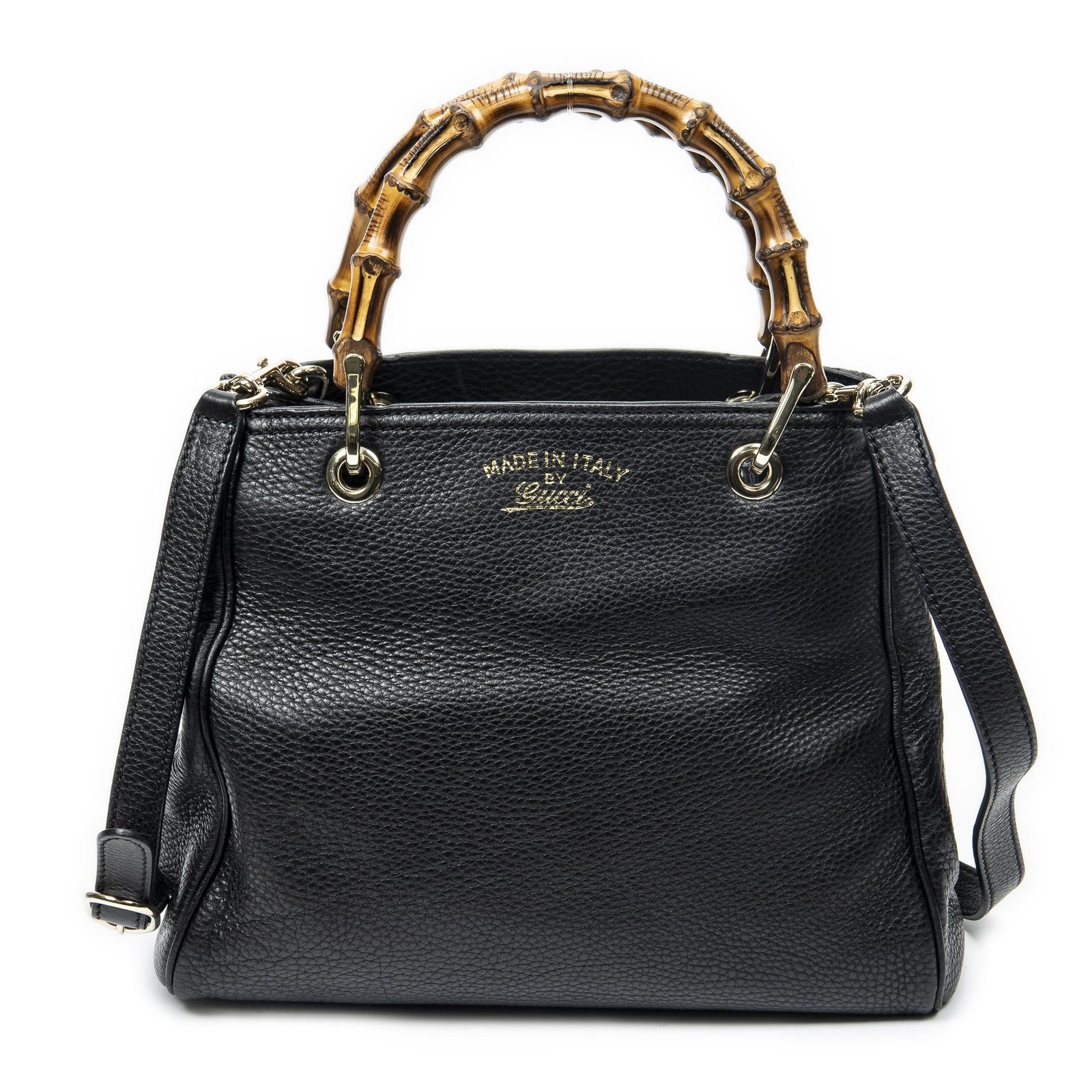 GUCCI グッチスモールショッパートート黒グレインカーフスキンレザーA