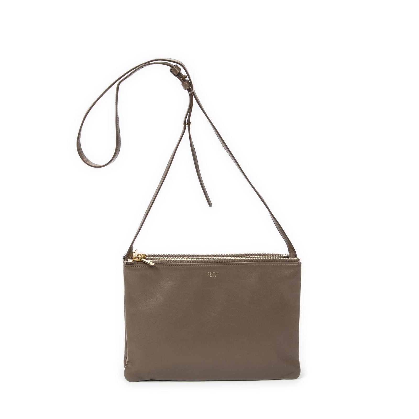 CELINE セリーヌラージ トリオ クロスボディ茶色カーフスキンレザーA