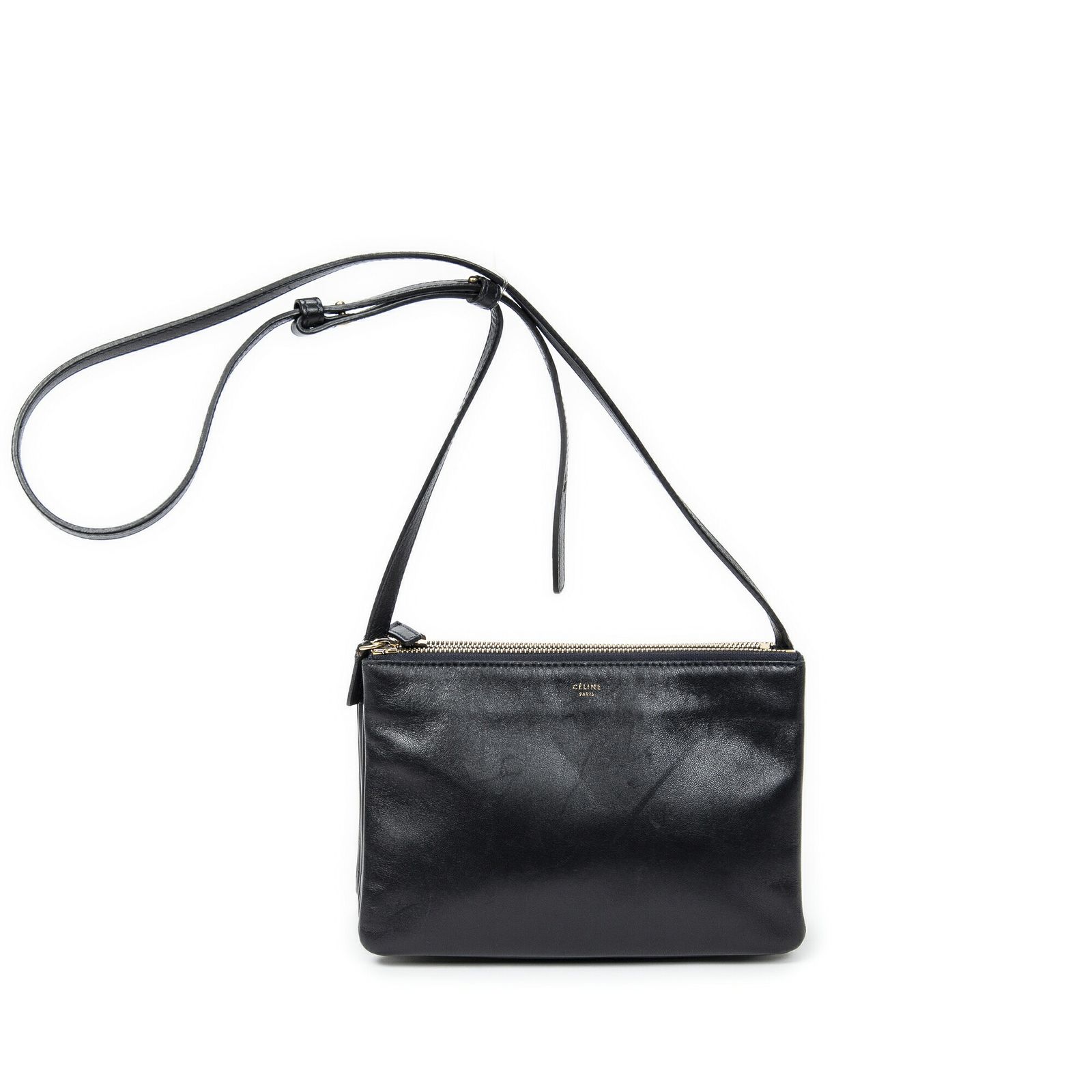 CELINE セリーヌ小トリオクロスボディネイビーカーフスキンレザーAB