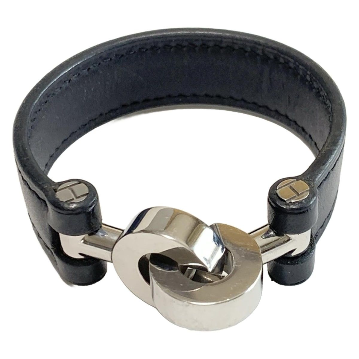 HERMES エルメス ブレスレット ランスロット レザー 黒×シルバー