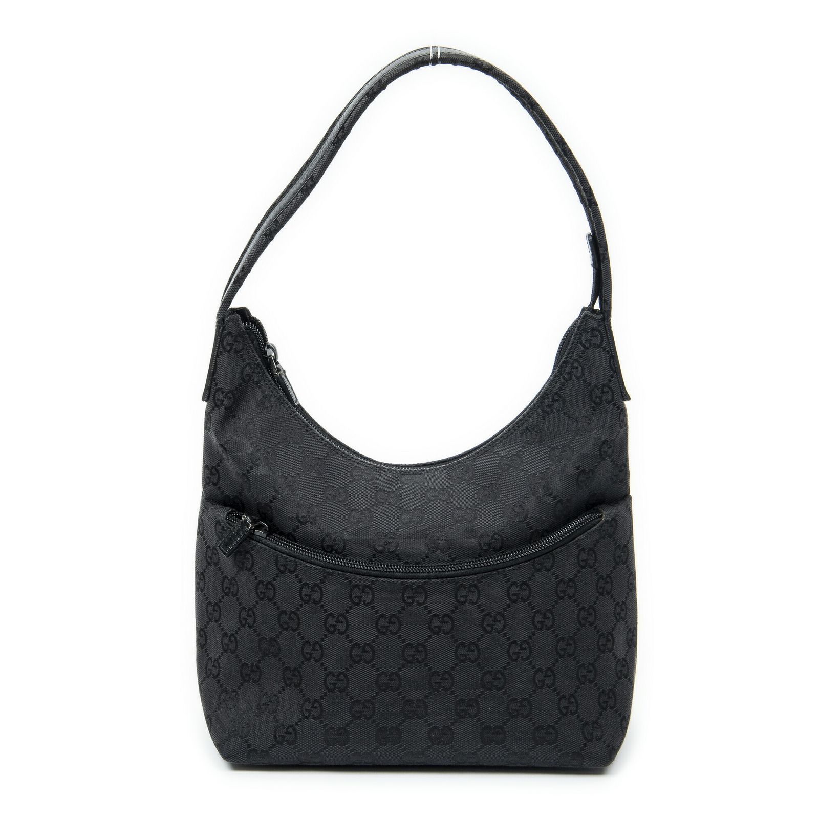 GUCCI グッチフロントスリップポケットホーボー黒GGキャンバスA