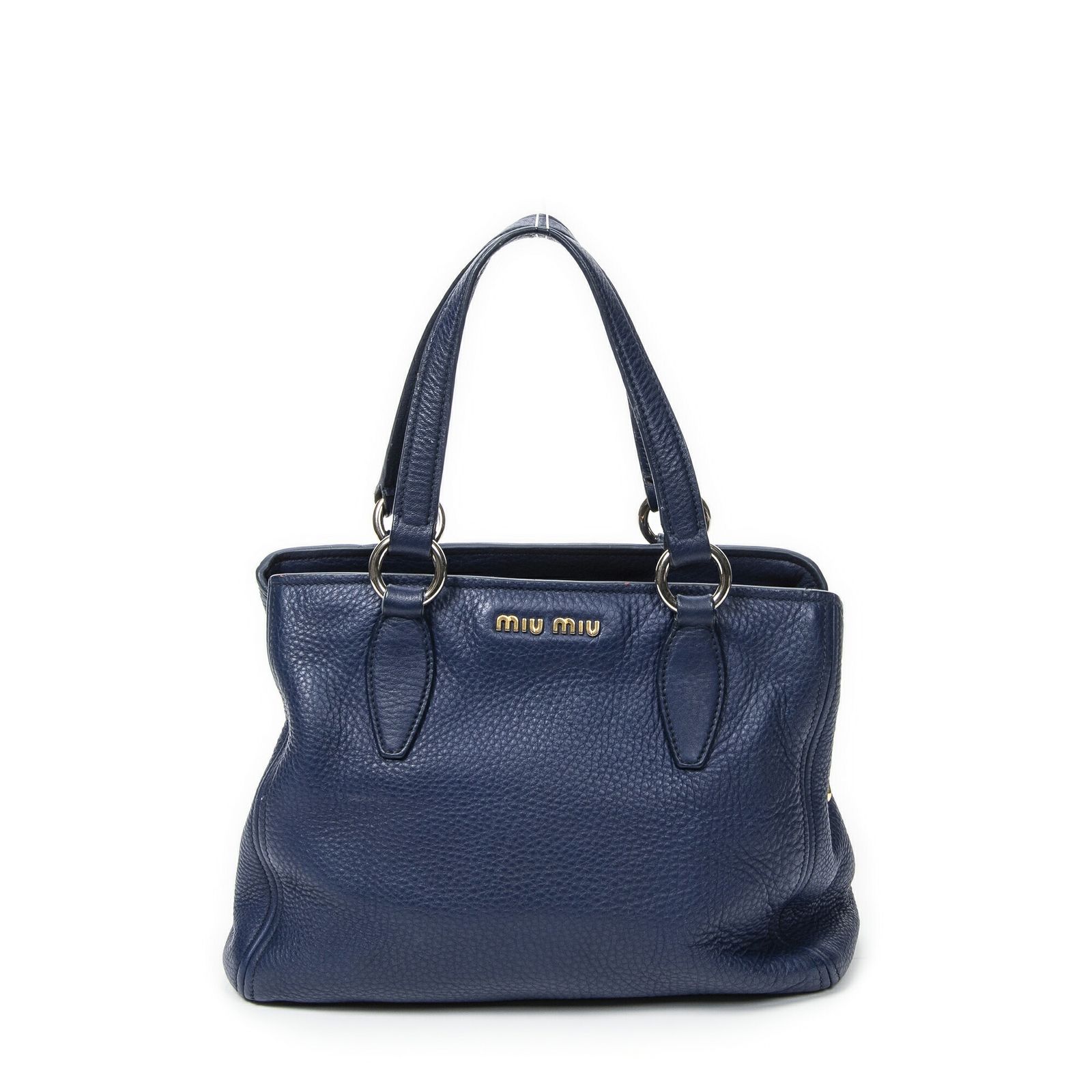 MIU ミュウミュウスモール ショッピングトートネイビーヴィテロ カリブレザーA
