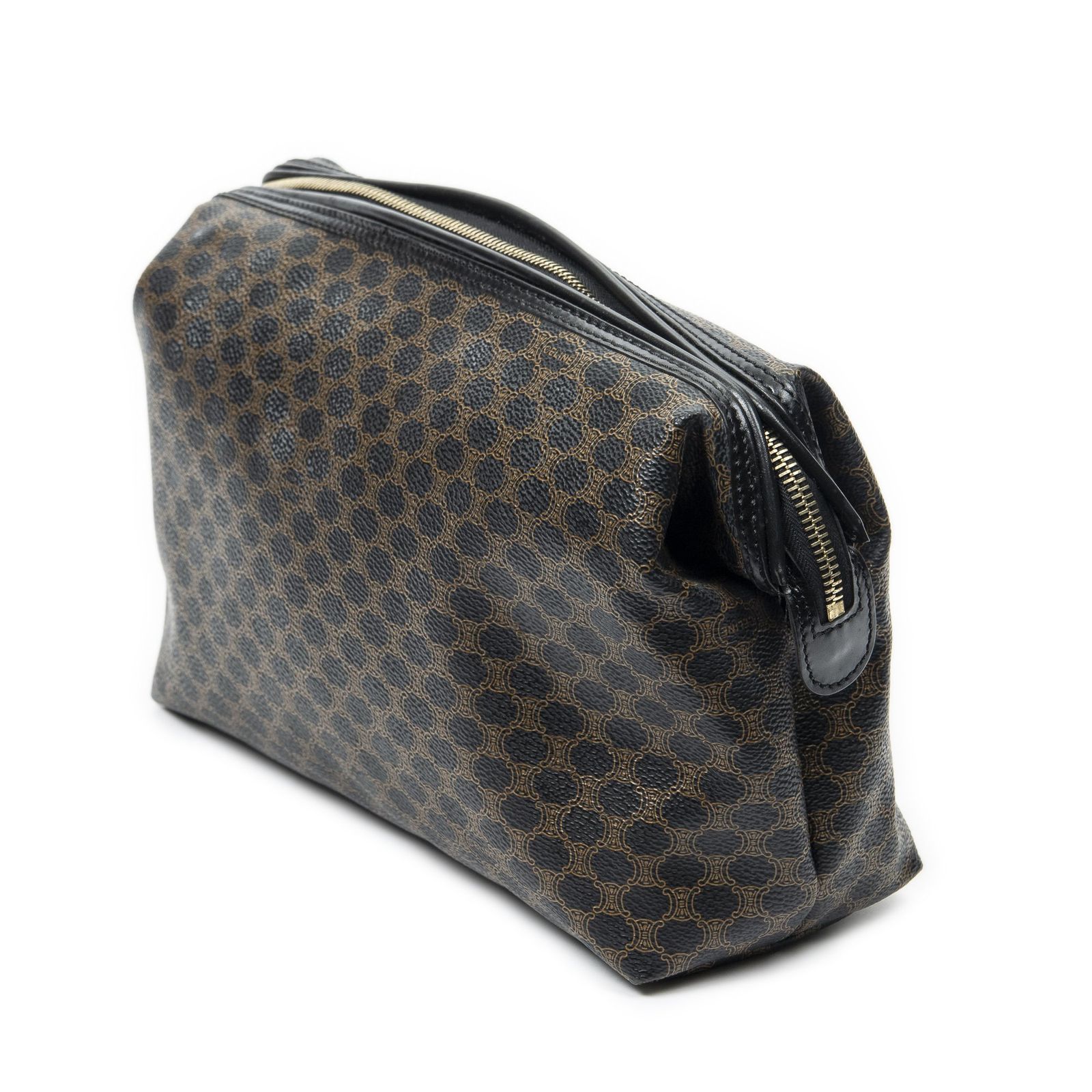 CELINE セリーヌトイレタリーポーチブラック|ブラウンマカダムPVCキャンバスA