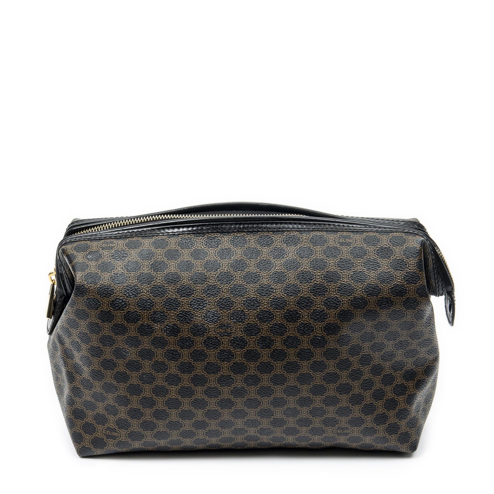 CELINE セリーヌトイレタリーポーチブラック|ブラウンマカダムPVCキャンバスA