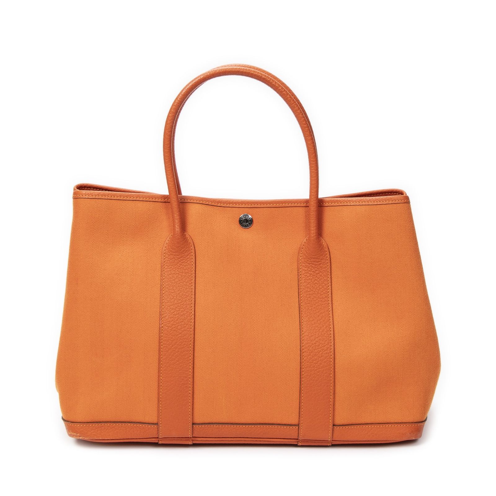 HERMES エルメスガーデンパーティーオレンジトワルシェブロンキャンバスA