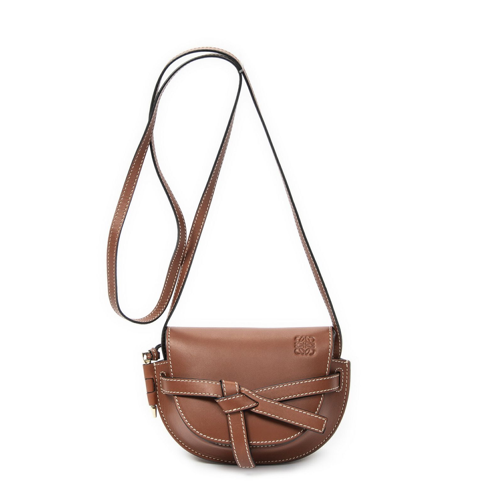 LOEWE ロエベミニゲートデュアルバッグ茶色スムースカーフスキンレザーA