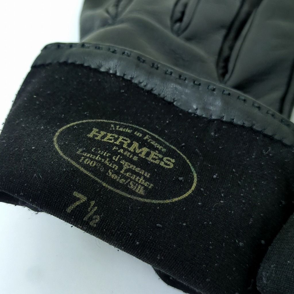  HERMÈS エルメス ブラック ソヤ ケリー 手袋 レザー フランス製 7 1|2 手袋 アームカバー 小物
