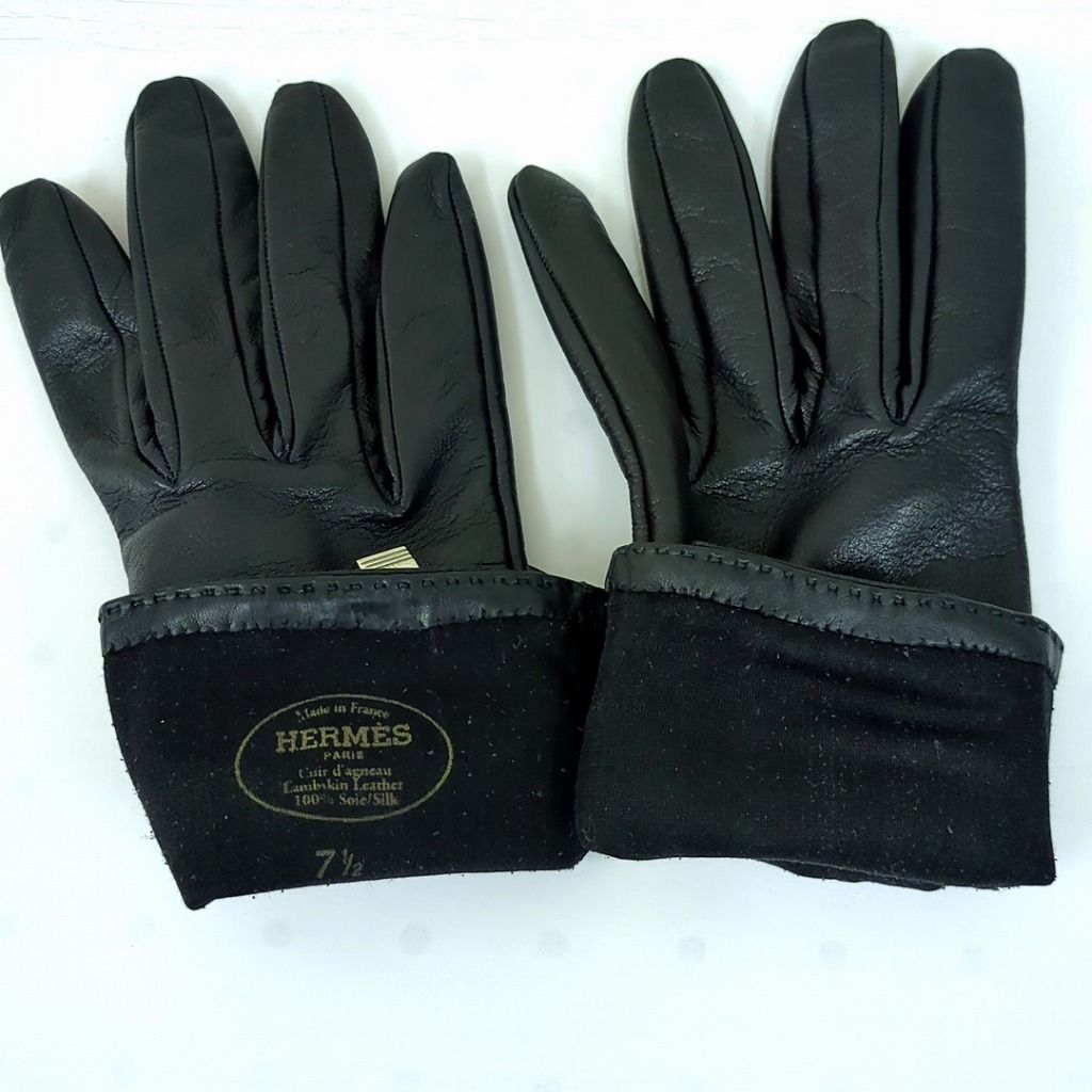 HERMÈS エルメス ブラック ソヤ ケリー 手袋 レザー フランス製 7 1/2
