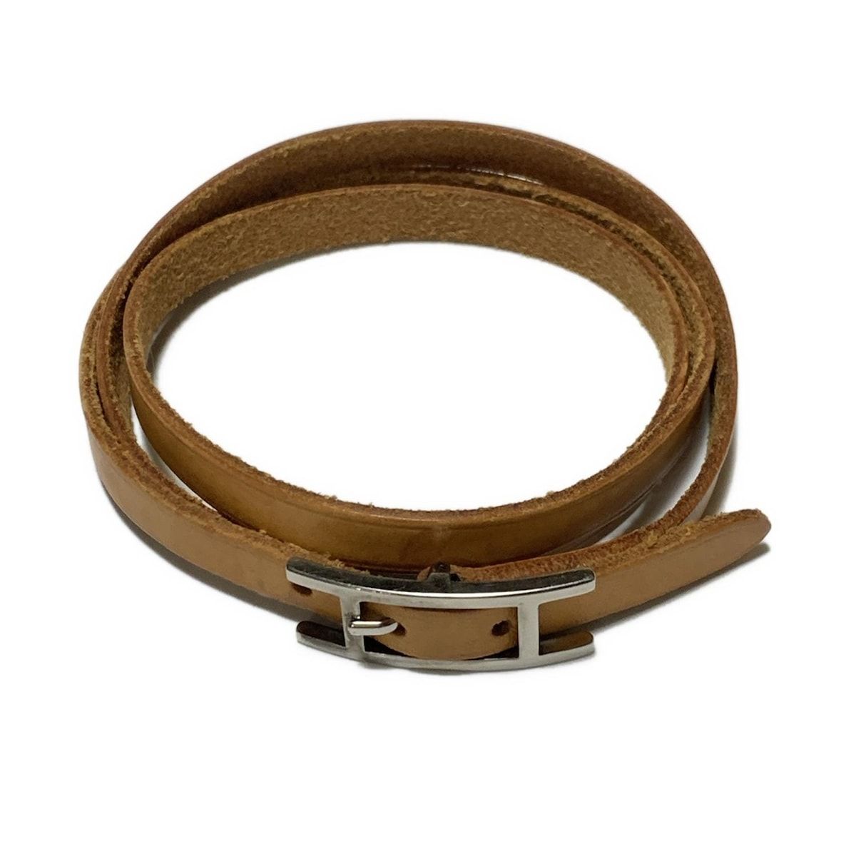 HERMES エルメス ブレスレット アピ3 レザー ブラウン×シルバー