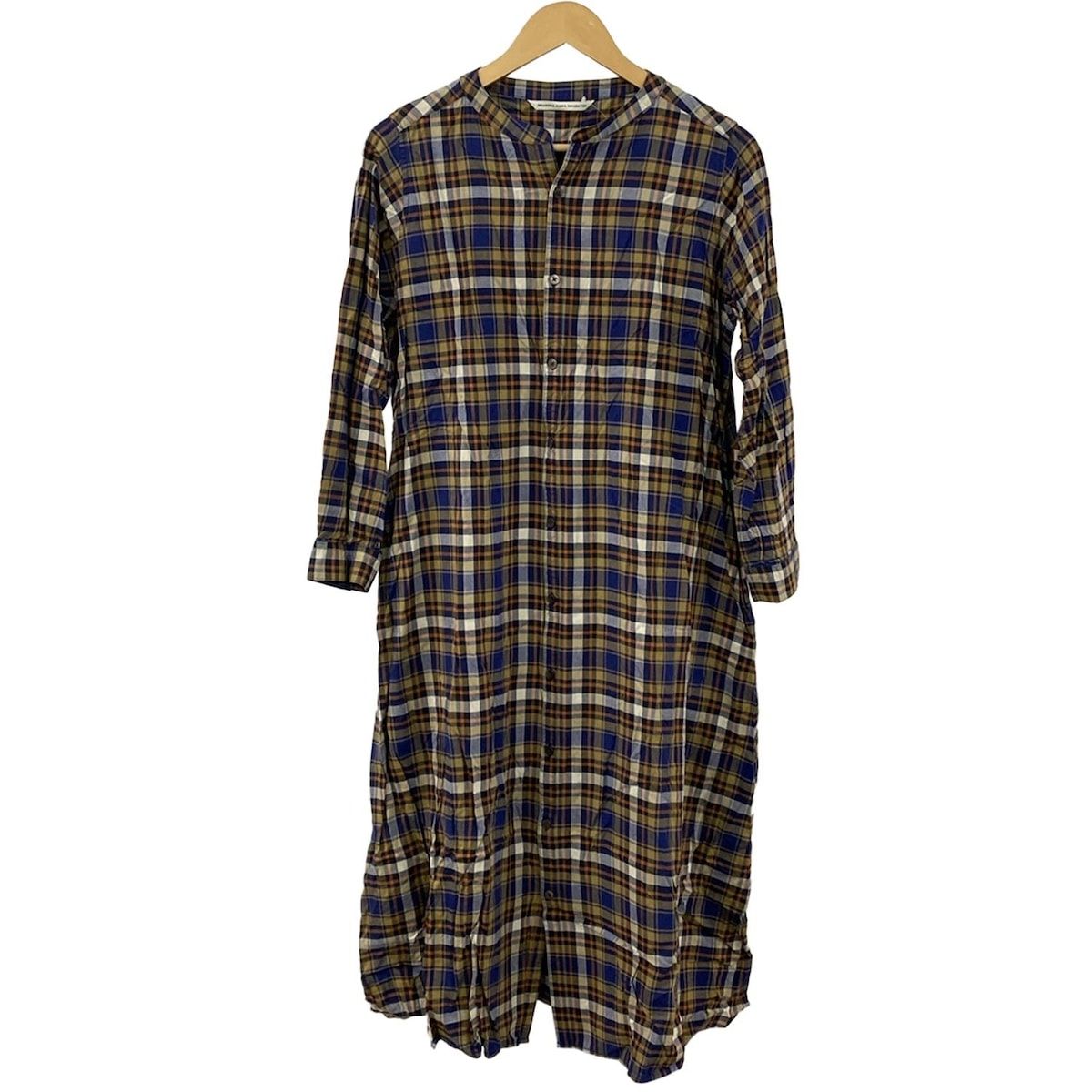 グランマママドーター ワンピース サイズ0 XS レディース ネイビー オレンジ ダークイエロー 長袖 ロング チェック柄