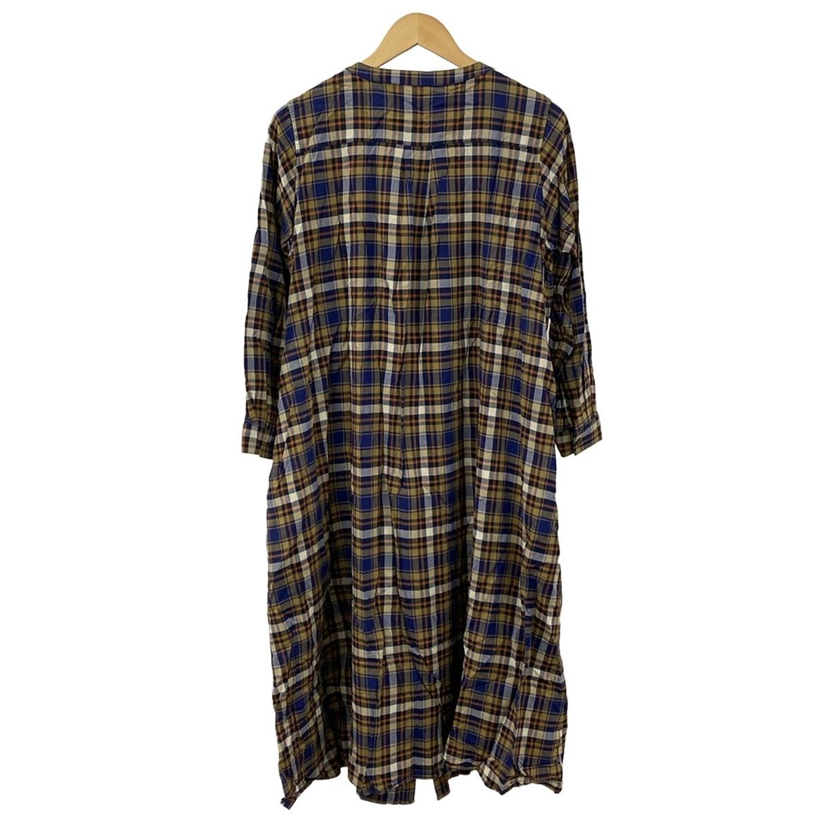 グランマママドーター ワンピース サイズ0 XS レディース ネイビー オレンジ ダークイエロー 長袖 ロング チェック柄