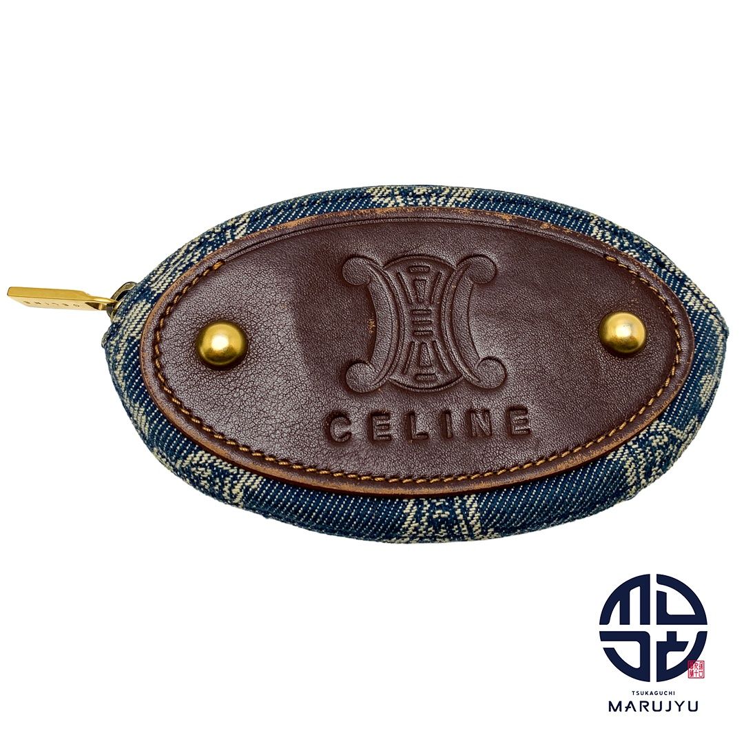 【美品】CELINE セリーヌ ケース マカダム デニム ゴールド金具 CELINE セリーヌ マカダム デニム ヴィンテージ キーリング付き コイン