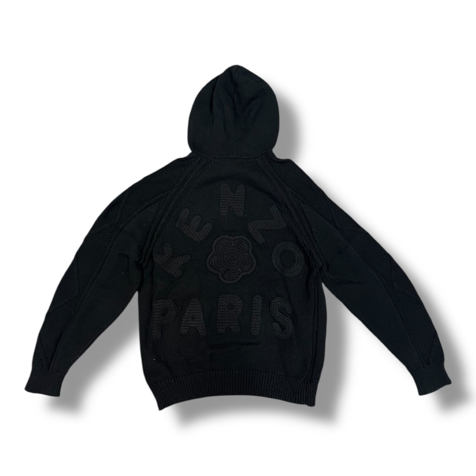 正規 KENZO Hand Embroidered Cable Knitted Hoodie ハンドエンブロイダリーケーブルニットフーディ ニットパーカー ケンゾー ブラック XL 863 A 2