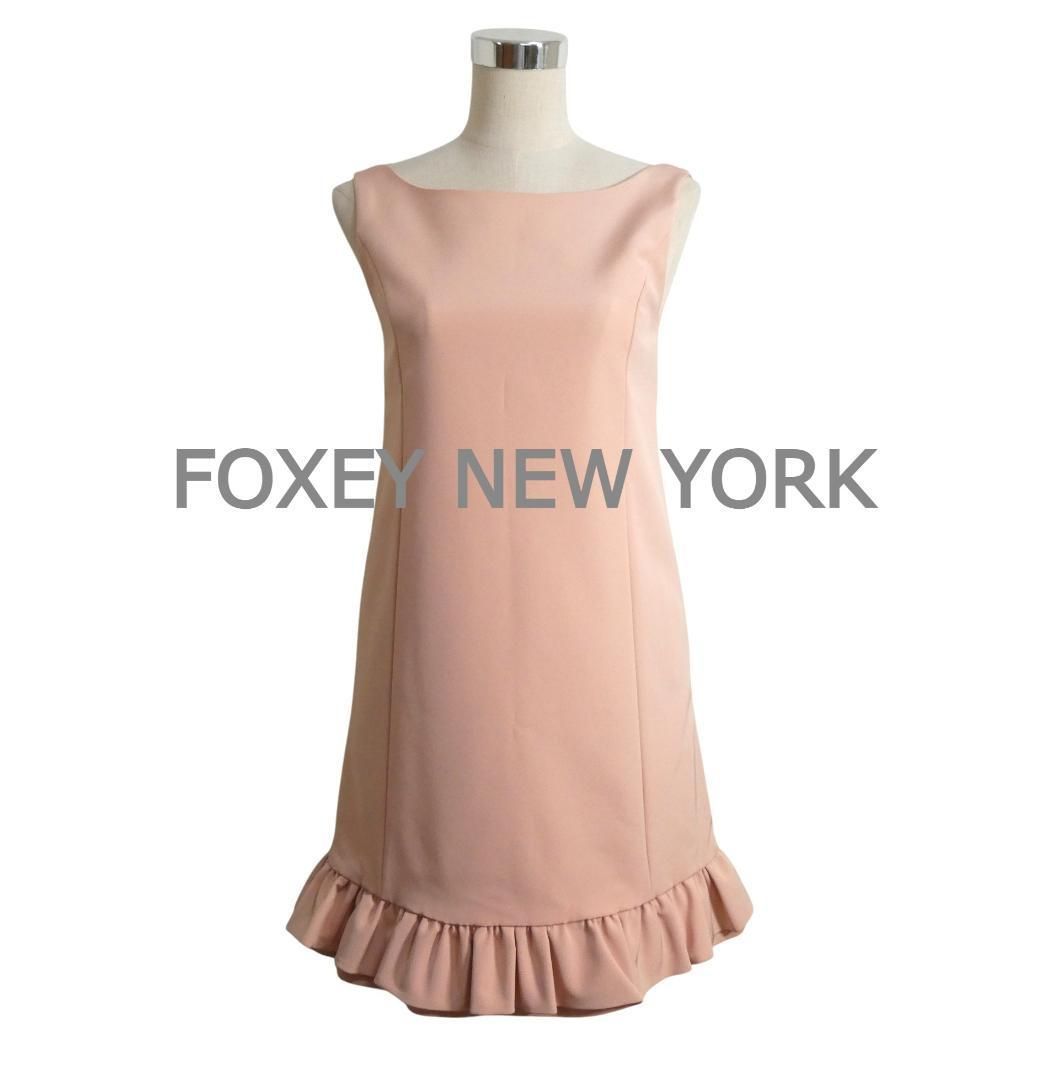 FOXEY YORK フォクシーニューヨーク サイズ40 フリル サイドポケット ボートネック フレンチメヌエット ノースリーブ ワンピース ドレス ピンク レディース