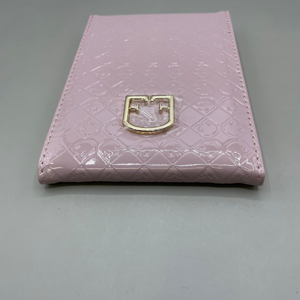 新品未使用 FURLA フルラ 卓上ミラー 鏡 メイクアップ ロゴ型押し 