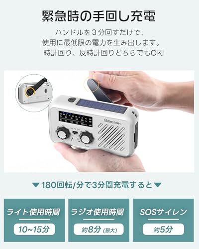 迅速に発送】【防災安全協会推奨品認証】Greeshow 防災ラジオ 多機能 携帯ラジオ 手回し充電・ソーラー充電対応 SW/AM/FM受信  LEDライト 手回しラジオ(FM:76-108MHz) SOSアラート スマホ充電 3.5mmイヤホ 2cbb0e78 - メルカリ Greeshow  防災ラジオ 多機能 手回しラジオ ...