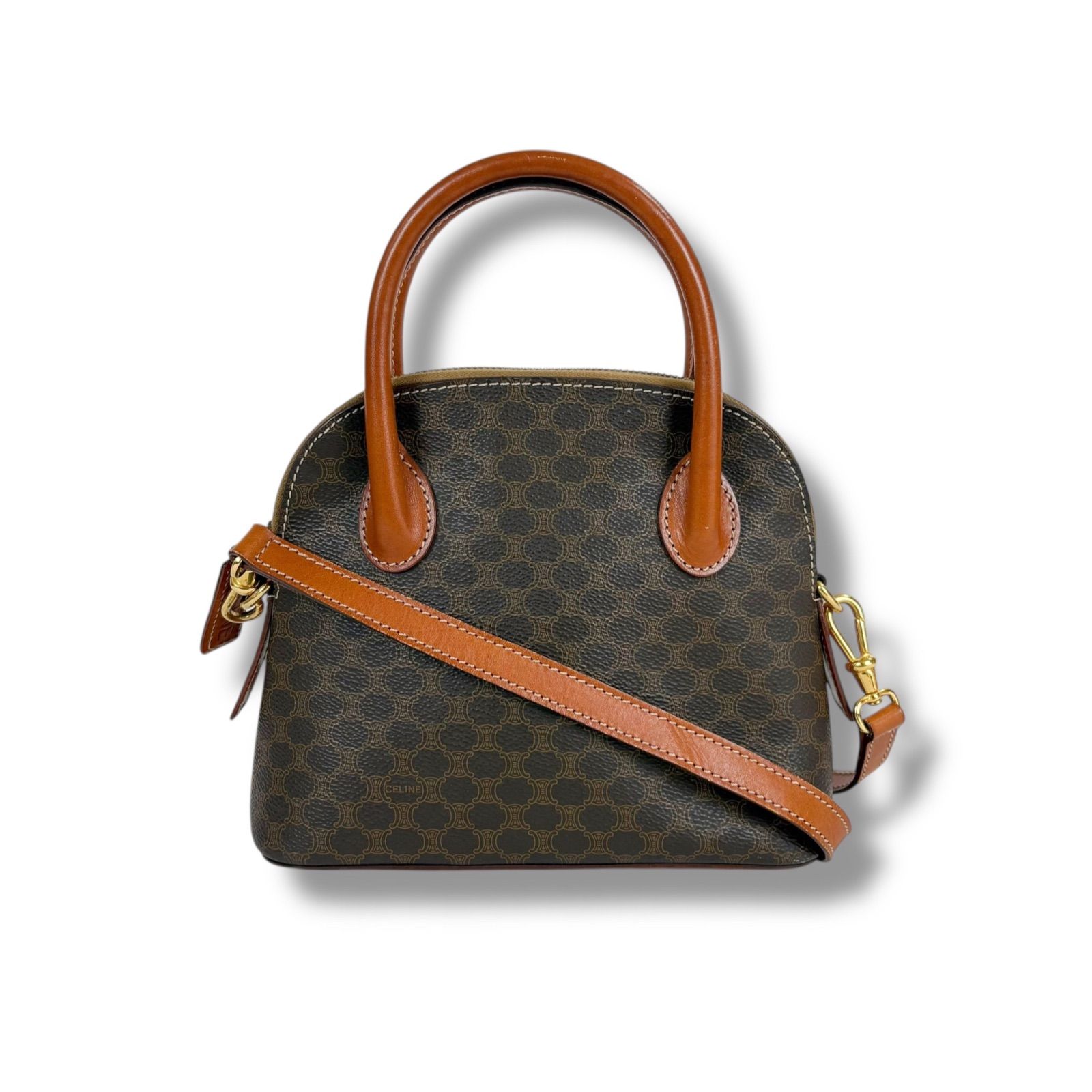 セリーヌ CELINE 2 WAY ショルダーバッグ ハンドバッグ マカダム柄 ブラウン トリオンフ PVCレザー オノリン