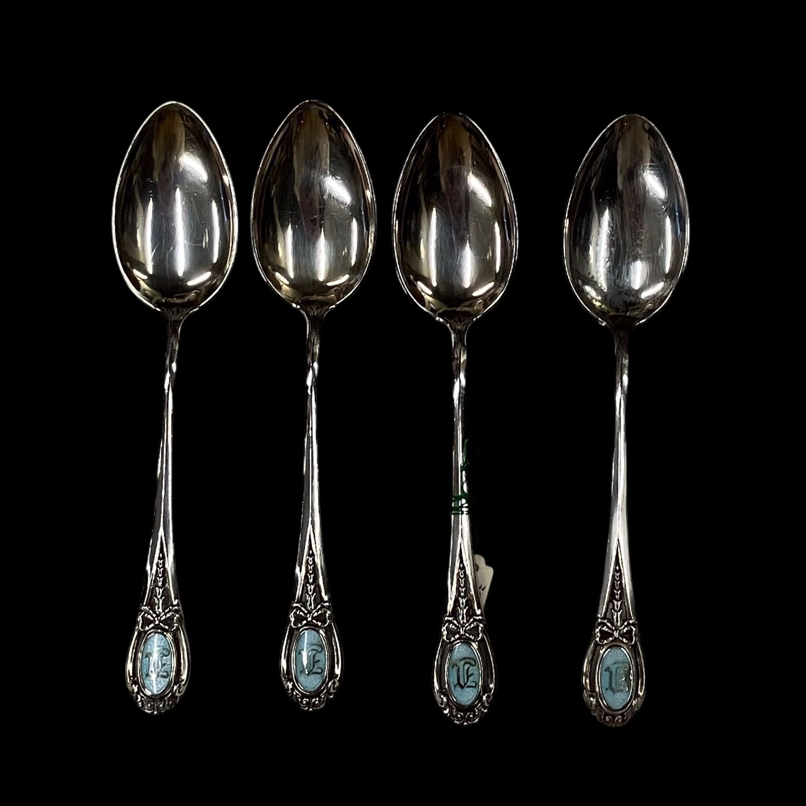 シルバースプーン STERING刻印アリ 4本セットエナメル装飾入り