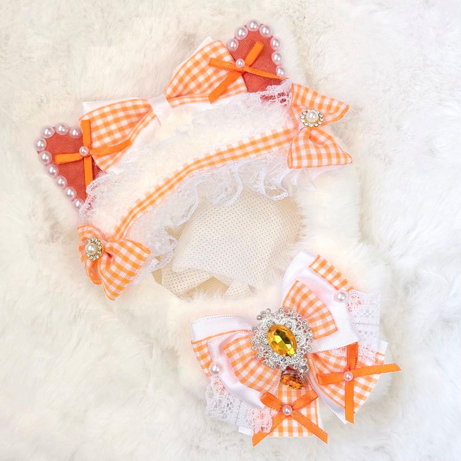 10cm～12cm用 ぬい服 ハンドメイド いつぬい オレンジ ねこみみ - メルカリ