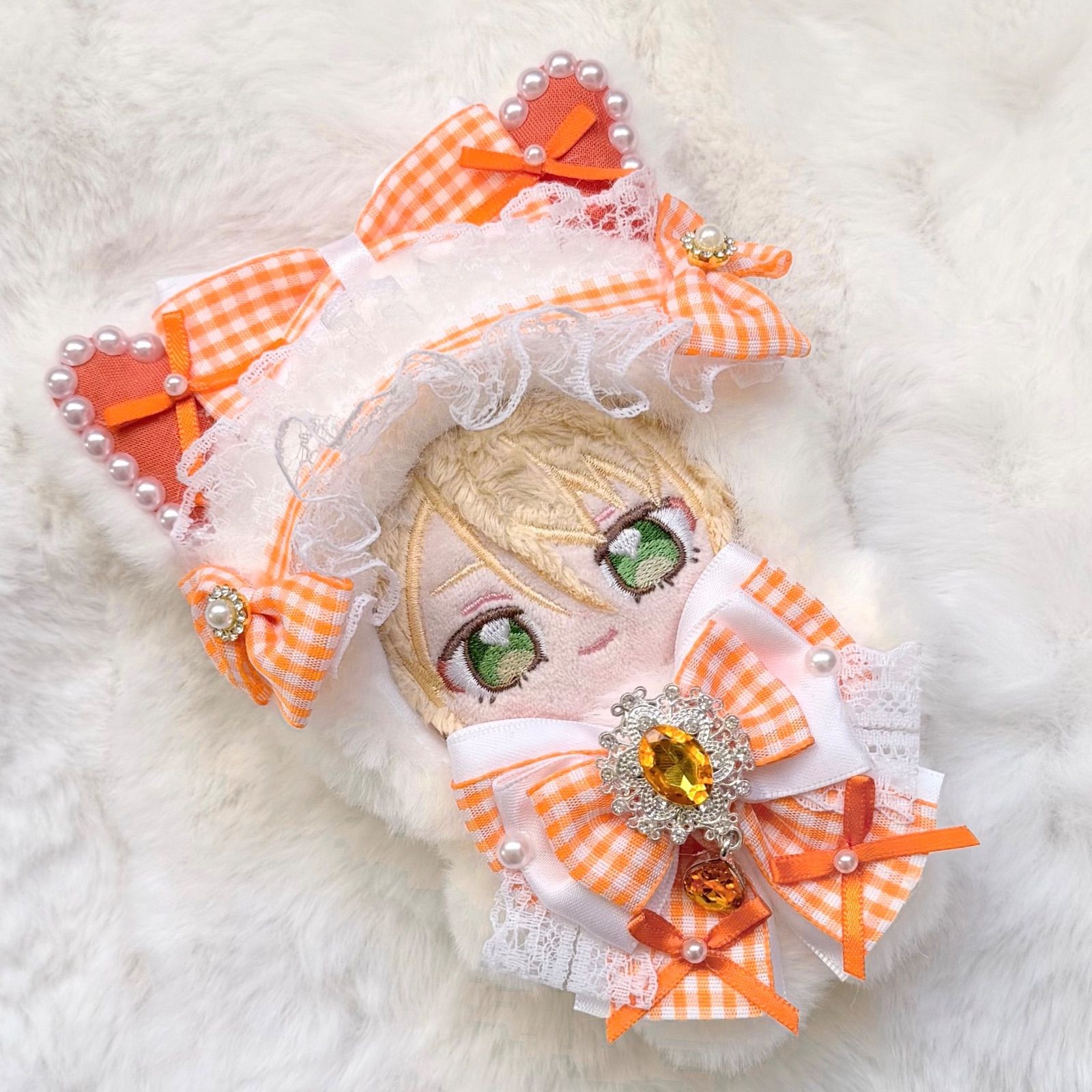 10cm～12cm用 ぬい服 ハンドメイド いつぬい オレンジ ねこみみ - メルカリ