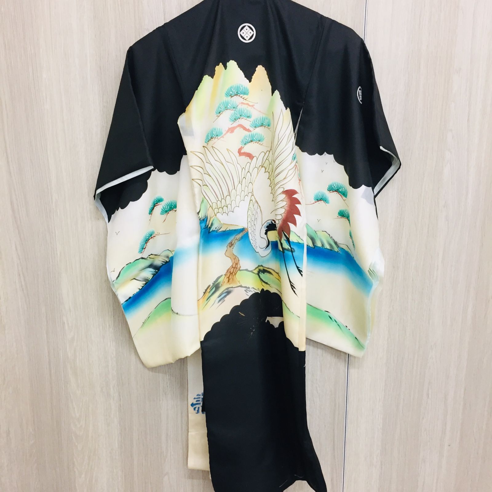 ☆中古品☆お宮参り 七五三 男の子 着物+長襦袢セット お宮参り 着物 男の子[龍に鼓 緑色] 産着セット(紐付きの着物+長襦袢