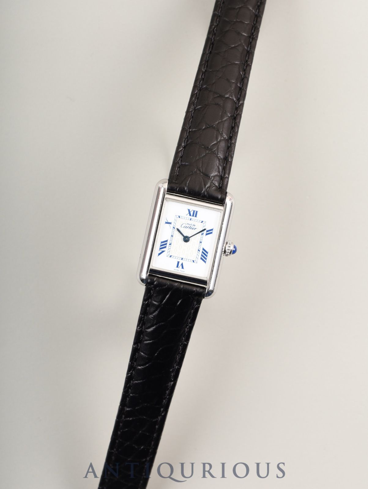 カルティエ マストタンク MM 2416 クォーツ Cal 057 SV 925 革 Dバックル SS ホワイト飛びローマンCC文字盤 SWISS MADE表記 箱 オーバーホール済み