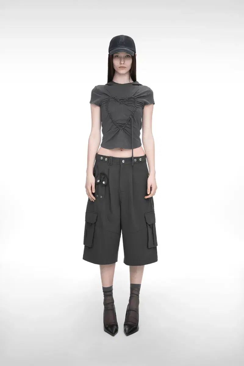 NACHE ナチェ ワイド カーゴ ハーフ パンツ チャコール 2