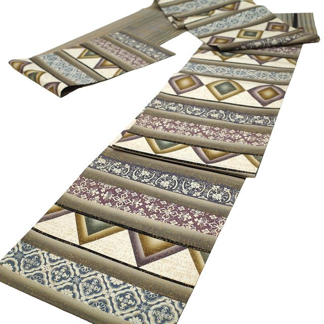 袋帯 全通 正絹 手染め屋吉兵衛 オフホワイト グレー ぼかし 菱繋ぎ 轡唐草 金彩加工 カジュアル やまと 扱い 春 秋 冬 ♥ 仕立て上がり みやがわ sb 54830